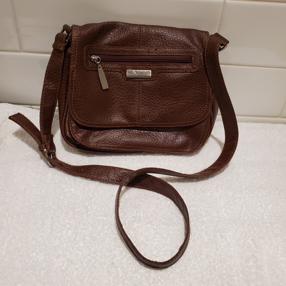 None Handbags - Crossbody Brown Textured Leather Purse
